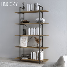HMCOZY 5-Tier Rustic Industrial Style Open Bookcase with Metal Frame and Wood Shelves