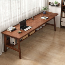 WEYAE Extra Long Desk with Bookshelf - 2-Person Computer Workstation for Home Office Work