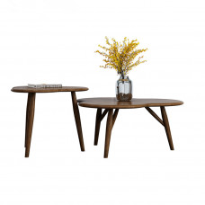 NELYE Set of 2 Solid Wood Nesting Coffee Table for Living Room, Walnut