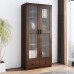 ELEVAQ 71" Tall File Glass Door Storage Cabinet with Adjustable Shelf, Enclosed Cupboard-style Bookcase in Walnut