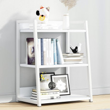 SABLEEN 3 Tier Open Bookshelf - Steel and Wood Display Stand, Floor-standing Bookcase, White