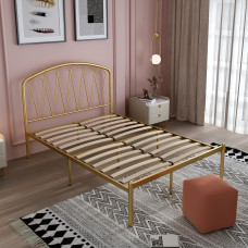 SABLEEN Full Size Bed Frame with Solid Wood Slat Support and Water Drops Design Headboard and Short Footboard