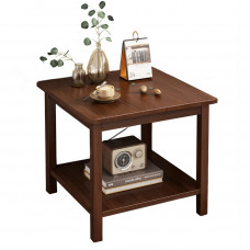 AEONLEAF 2-Tier Wooden Side Table - Square Sofa End Table with Storage Shelf and Solid Wood Legs for Living Room