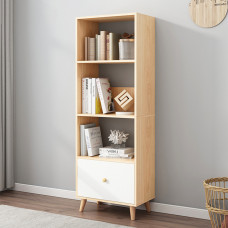 ELEVAQ 47" Tall Mid-century Cube Bookcase with Drawer and Open Shelves for Home Office in Oak