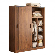 WEYAE Wooden Freestanding Sliding Door Wardrobe in Walnut