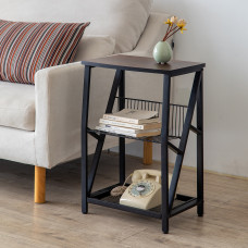 OSCHF Industrial Vintage Side Table - 3-Tier Sofa End Table with Mesh Shelf Metal Fence Bookshelf for Living Room