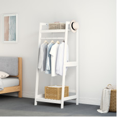 ANFYI White Solid Wood Open Wood Garment Rack with Storage Shelf and Rod